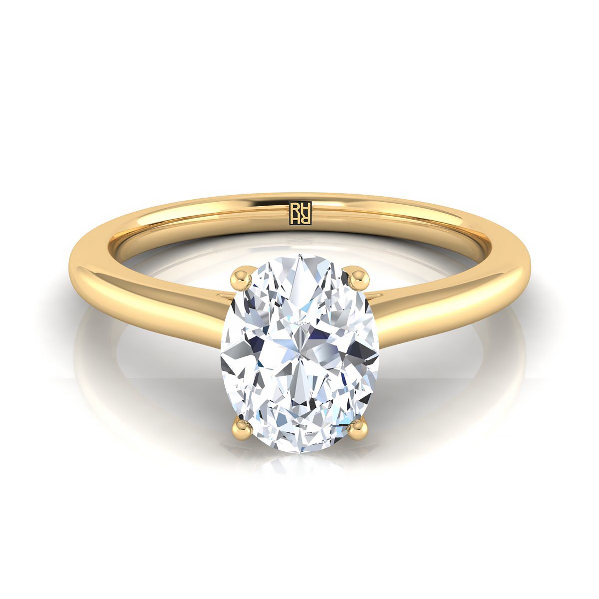 Pinched Cathedral Solitaire Oval, in 18K Yellow Gold, prong setting | RockHer