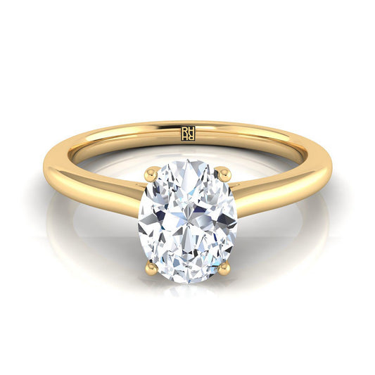 Pinched Cathedral Solitaire Oval, in 18K Yellow Gold, prong setting | RockHer