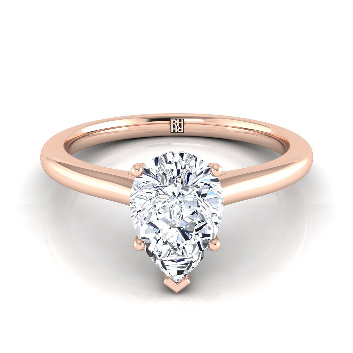 Pinched Cathedral Solitaire Pear Shape, in 14K Rose Gold, prong setting | RockHer