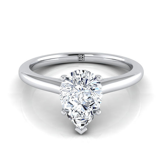 Platinum Pear Shape Center  Pinched Comfort Fit Claw Prong Solitaire Engagement Ring