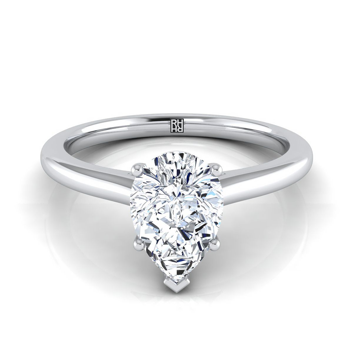 14K White Gold Pear Shape Center  Pinched Comfort Fit Claw Prong Solitaire Engagement Ring