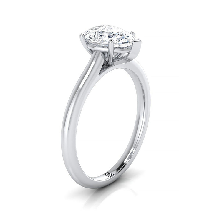 Pinched Cathedral Solitaire Pear Shape, in 18K White Gold, prong setting – side profile | RockHer