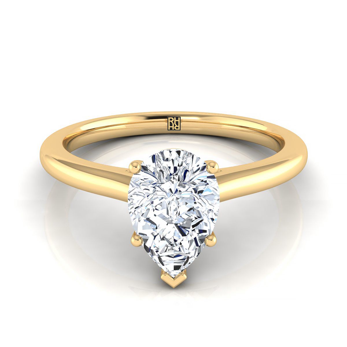 Pinched Cathedral Solitaire Pear Shape, in 18K Yellow Gold, prong setting | RockHer