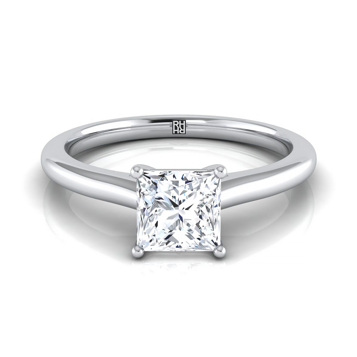 Pinched Cathedral Solitaire Princess, in 18K White Gold, prong setting | RockHer