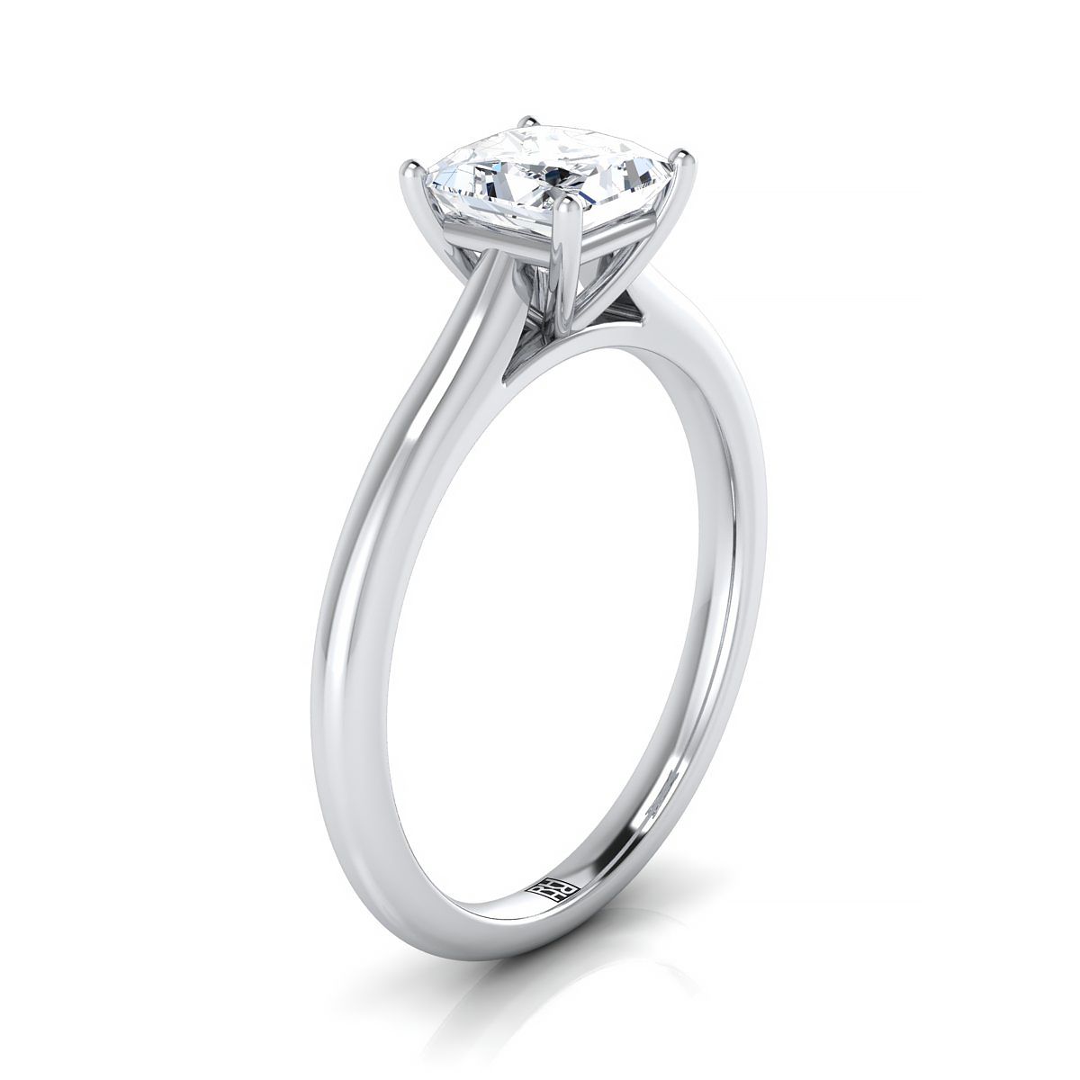 Pinched Cathedral Solitaire Princess, in 18K White Gold, prong setting – side profile | RockHer