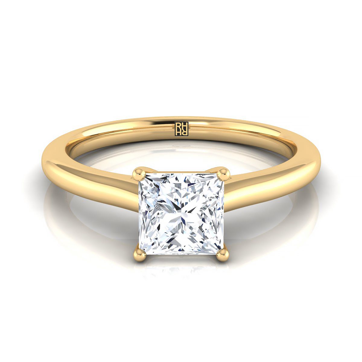 Pinched Cathedral Solitaire Princess, in 18K Yellow Gold, prong setting | RockHer