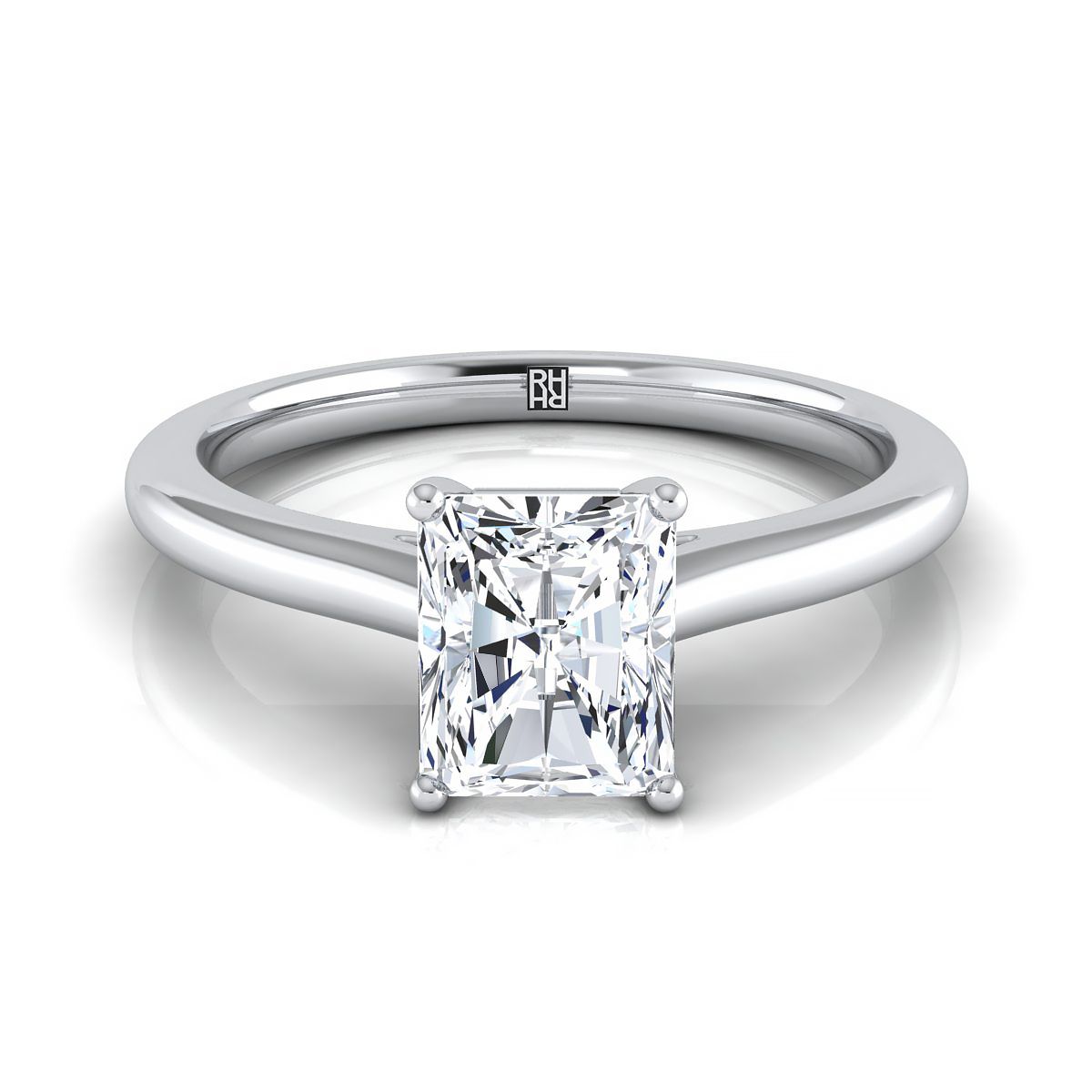 Pinched Cathedral Solitaire Radiant, in 18K White Gold, prong setting | RockHer