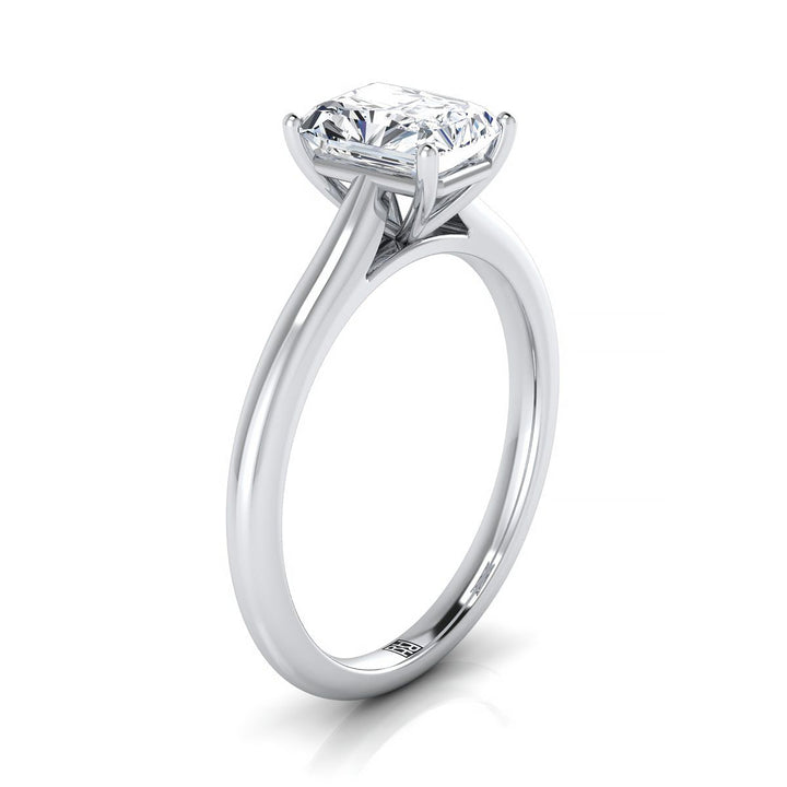 Pinched Cathedral Solitaire Radiant, in 18K White Gold, prong setting – side profile | RockHer