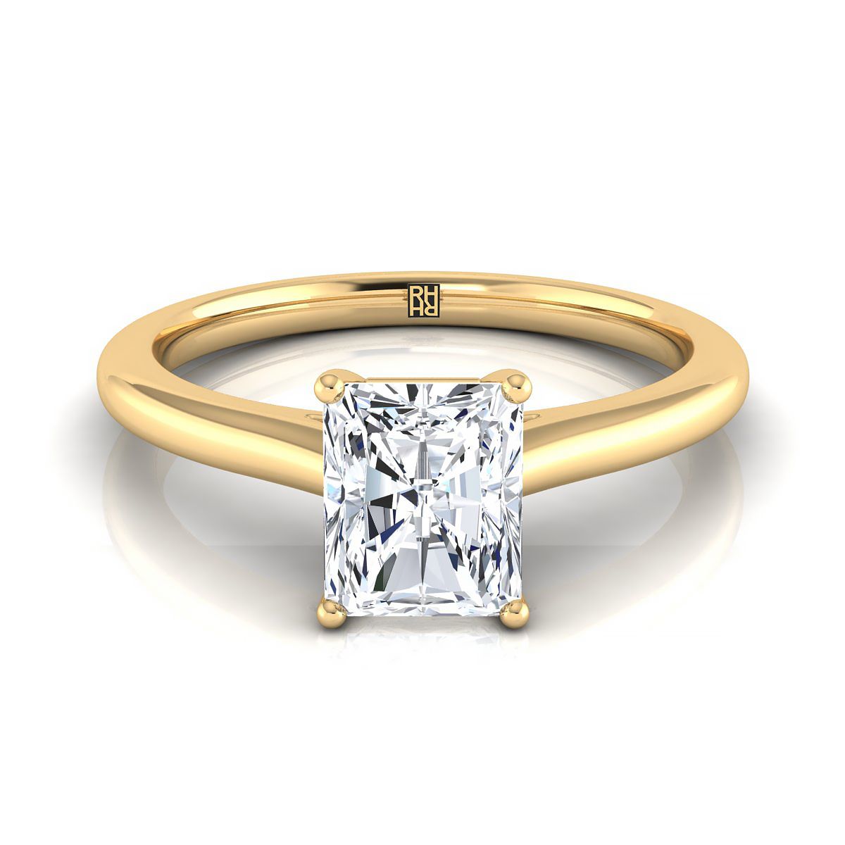 Pinched Cathedral Solitaire Radiant, in 18K Yellow Gold, prong setting | RockHer