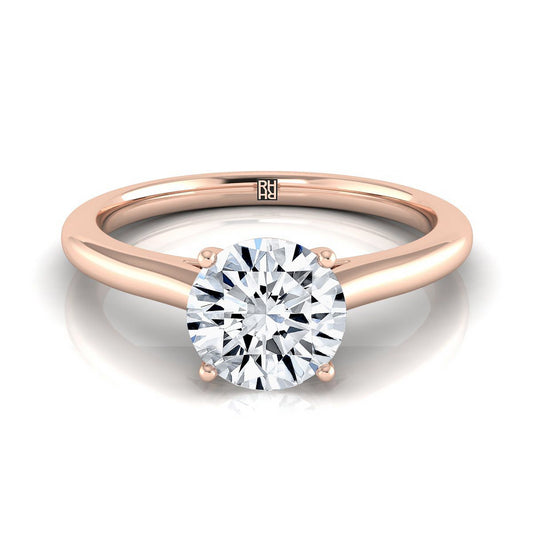 Round Brilliant, Pinched Cathedral Solitaire, in 14K Rose Gold, prong setting | RockHer