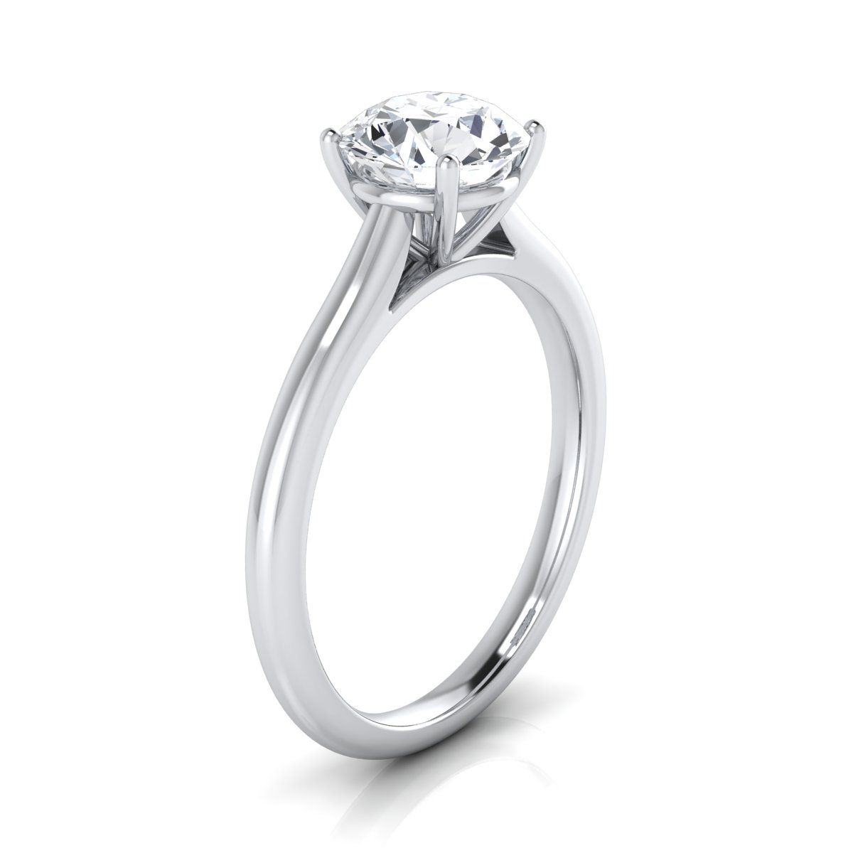 Round Brilliant, Pinched Cathedral Solitaire, in Platinum, prong setting – side profile | RockHer