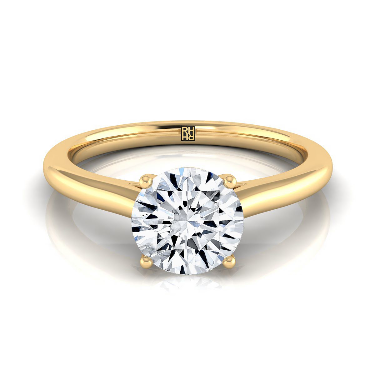 Round Brilliant, Pinched Cathedral Solitaire, in 18K Yellow Gold, prong setting – view 8 | RockHer