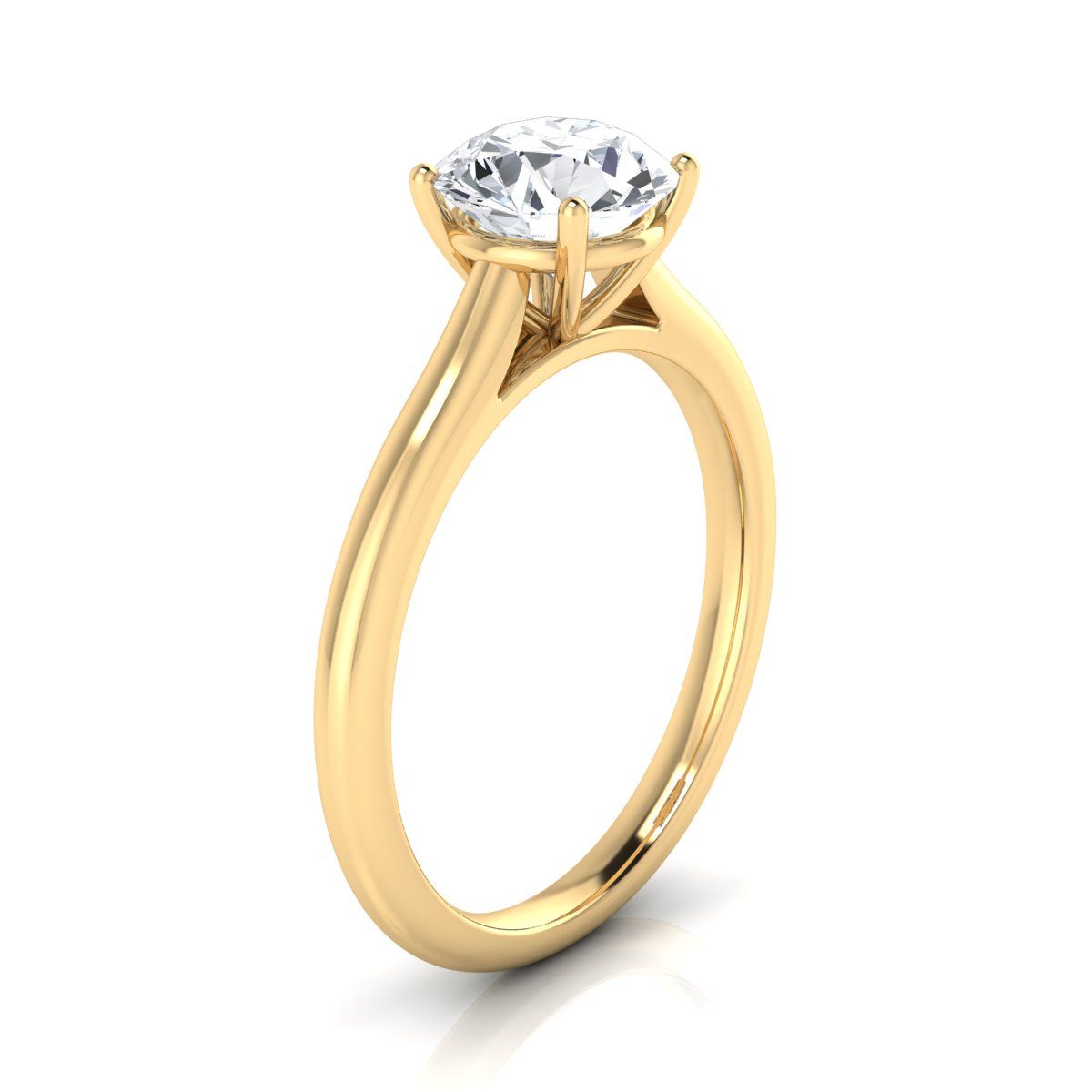 14K Yellow Gold Round Brilliant  Pinched Comfort Fit Claw Prong Solitaire Engagement Ring