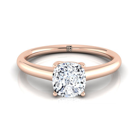 Contemporary Comfort Fit Flat Shank Solitaire Cushion, in 14K Rose Gold, prong setting | RockHer