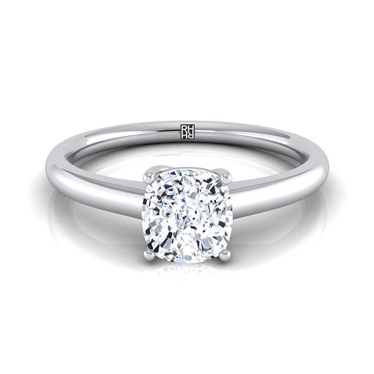 Contemporary Comfort Fit Flat Shank Solitaire Cushion, in 18K White Gold, prong setting | RockHer