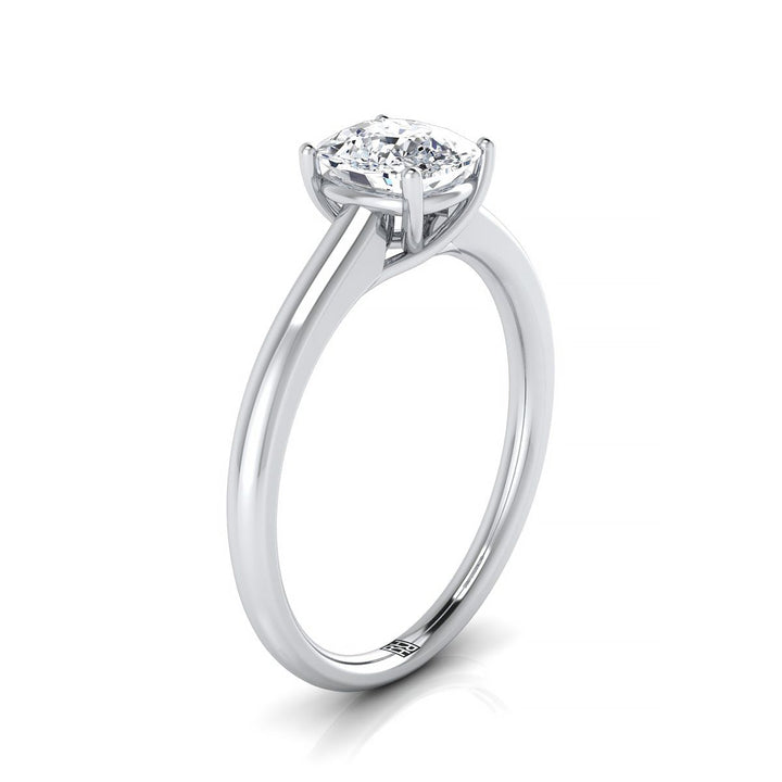 Contemporary Comfort Fit Flat Shank Solitaire Cushion, in 18K White Gold, prong setting – side profile | RockHer