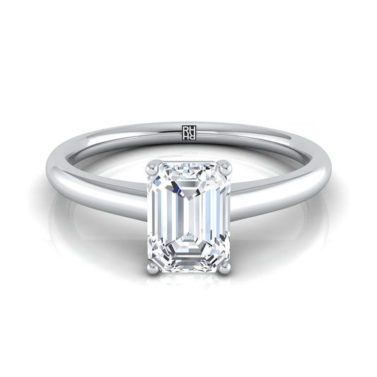European Cut, Contemporary Comfort Fit Flat Shank Solitaire Emerald, in Platinum, prong setting | RockHer