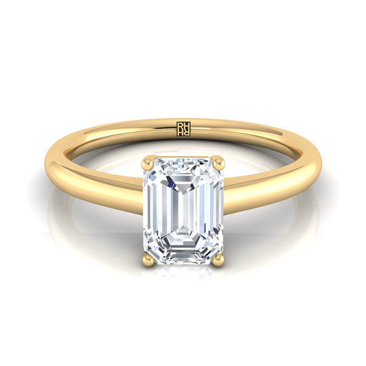 European Cut, Contemporary Comfort Fit Flat Shank Solitaire Emerald, in 18K Yellow Gold, prong setting | RockHer