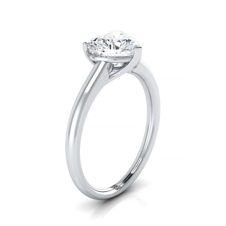 Contemporary Comfort Fit Flat Shank Solitaire Heart Shape, in 18K White Gold, prong setting – side profile | RockHer