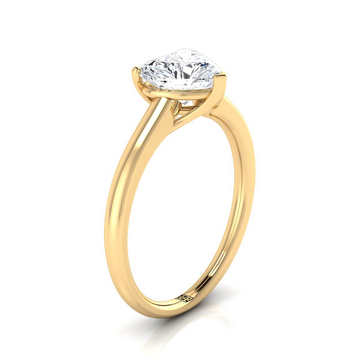 14K Yellow Gold Heart Shape Center Contemporary Comfort Fit Solitaire Engagement Ring