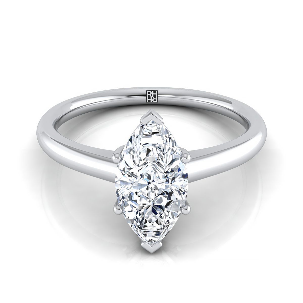 Contemporary Comfort Fit Flat Shank Solitaire Marquise, in Platinum, prong setting | RockHer