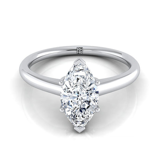 Contemporary Comfort Fit Flat Shank Solitaire Marquise, in 18K White Gold, prong setting | RockHer