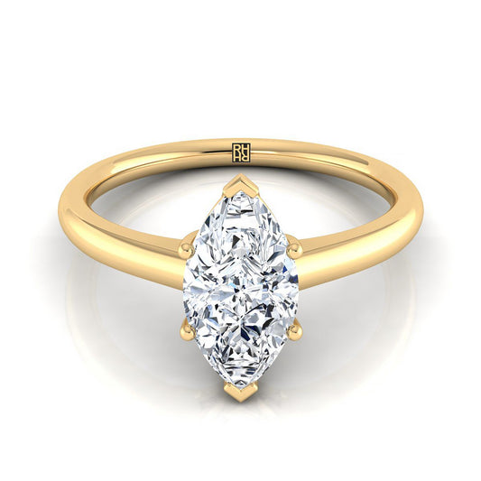 Contemporary Comfort Fit Flat Shank Solitaire Marquise, in 18K Yellow Gold, prong setting | RockHer