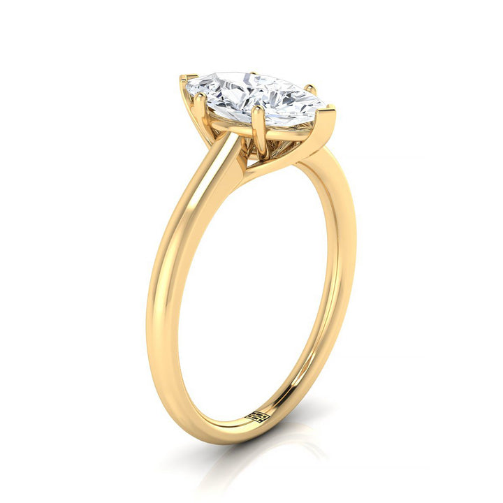Contemporary Comfort Fit Flat Shank Solitaire Marquise, in 18K Yellow Gold, prong setting – side profile | RockHer