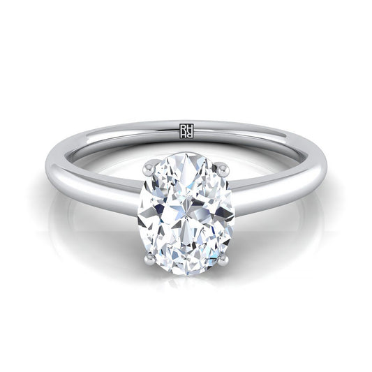 Contemporary Comfort Fit Flat Shank Solitaire Oval, in 18K White Gold, prong setting | RockHer