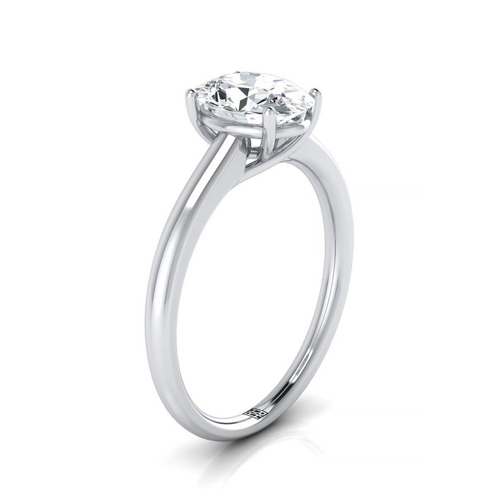 Contemporary Comfort Fit Flat Shank Solitaire Oval, in Platinum, prong setting – side profile | RockHer