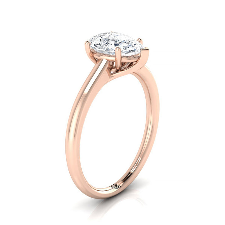 Contemporary Comfort Fit Flat Shank Solitaire Pear Shape, in 14K Rose Gold, prong setting – side profile | RockHer