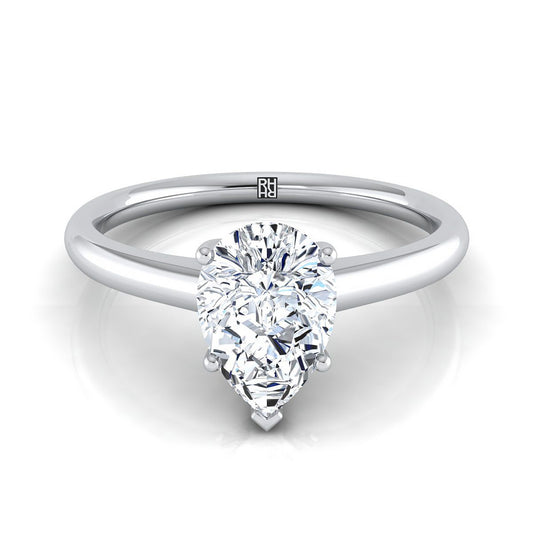 Contemporary Comfort Fit Flat Shank Solitaire Pear Shape, in 18K White Gold, prong setting | RockHer