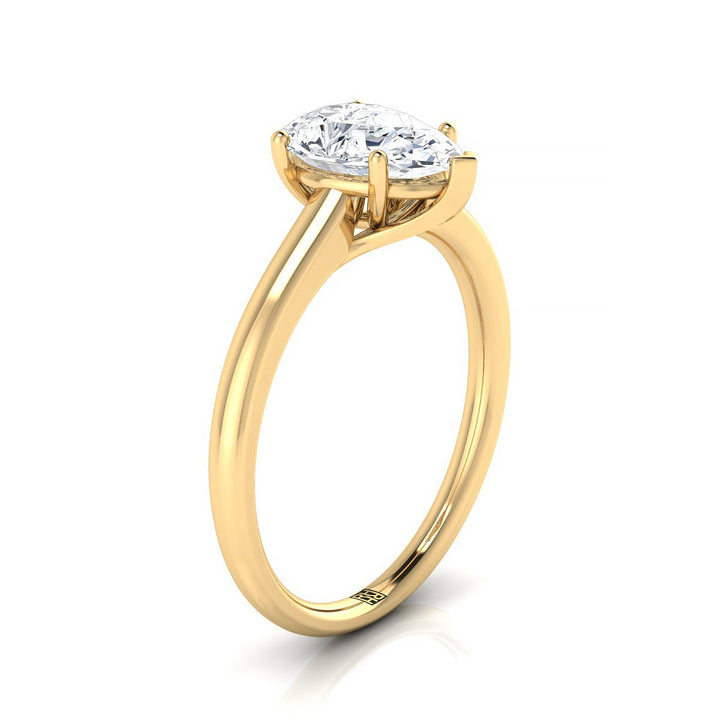 Contemporary Comfort Fit Flat Shank Solitaire Pear Shape, in 18K Yellow Gold, prong setting – side profile | RockHer