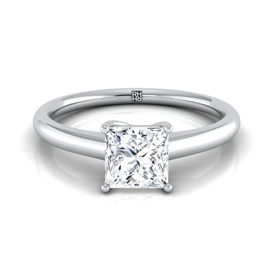 Contemporary Comfort Fit Flat Shank Solitaire Princess, in Platinum, prong setting | RockHer
