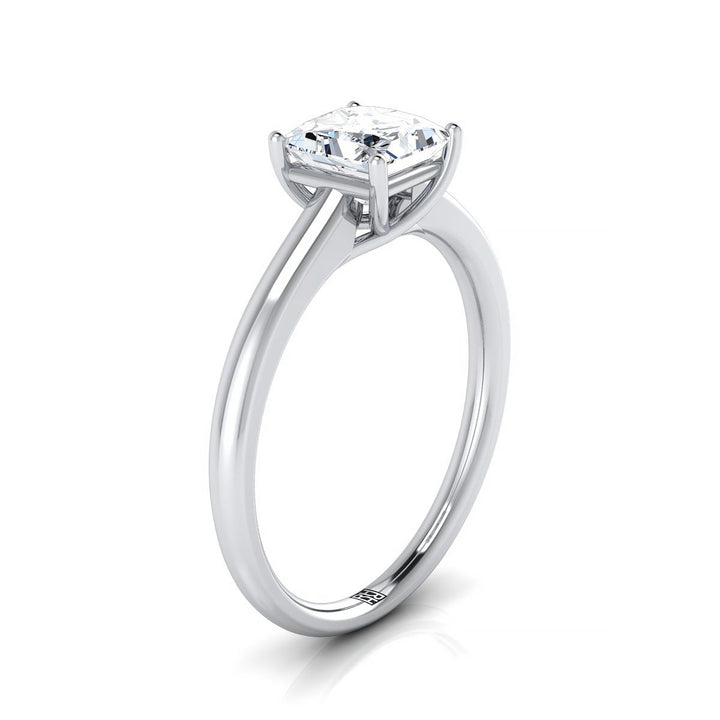 Contemporary Comfort Fit Flat Shank Solitaire Princess, in Platinum, prong setting – side profile | RockHer