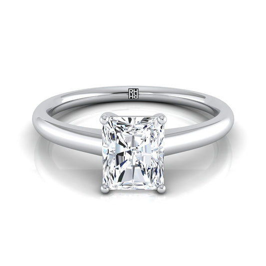 Contemporary Comfort Fit Flat Shank Solitaire Radiant, in Platinum, prong setting | RockHer