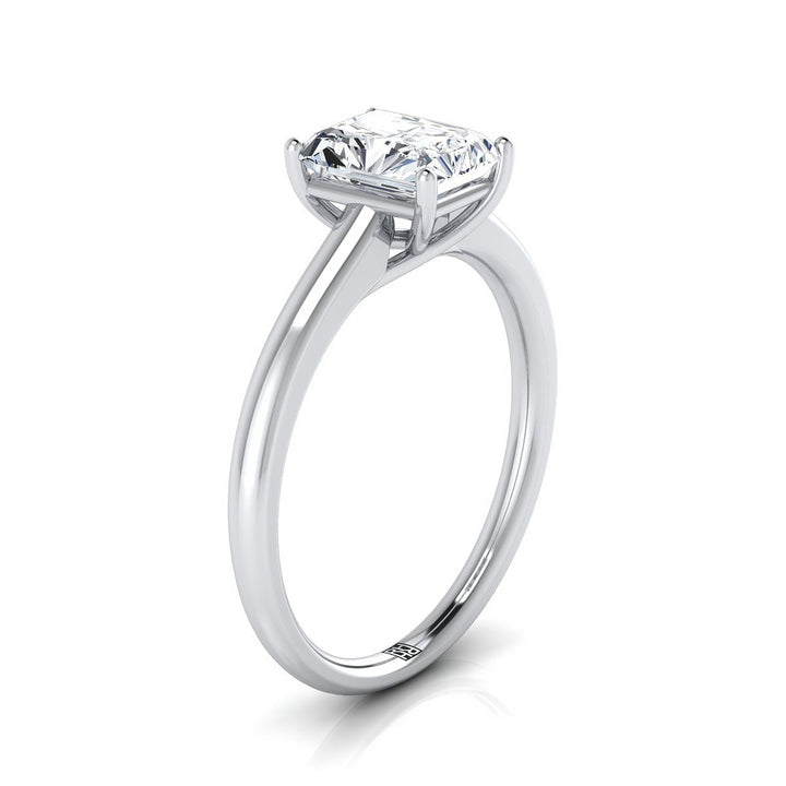 Contemporary Comfort Fit Flat Shank Solitaire Radiant, in Platinum, prong setting – side profile | RockHer