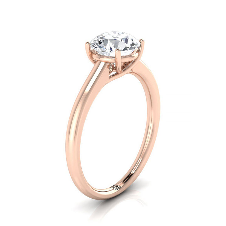 Round Brilliant, Contemporary Comfort Fit Flat Shank Solitaire, in 14K Rose Gold, prong setting – side profile | RockHer