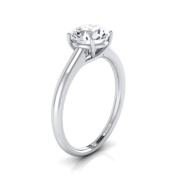 Round Brilliant, Contemporary Comfort Fit Flat Shank Solitaire, in 18K White Gold, prong setting – side profile | RockHer