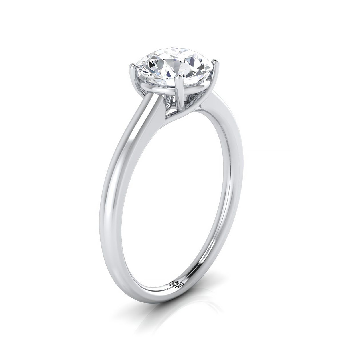 Round Brilliant, Contemporary Comfort Fit Flat Shank Solitaire, in Platinum, prong setting – side profile | RockHer
