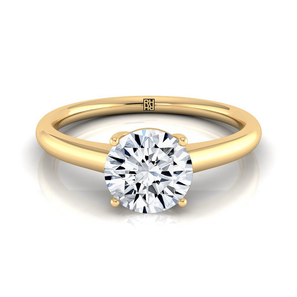 Round Brilliant, Contemporary Comfort Fit Flat Shank Solitaire, in 18K Yellow Gold, prong setting | RockHer