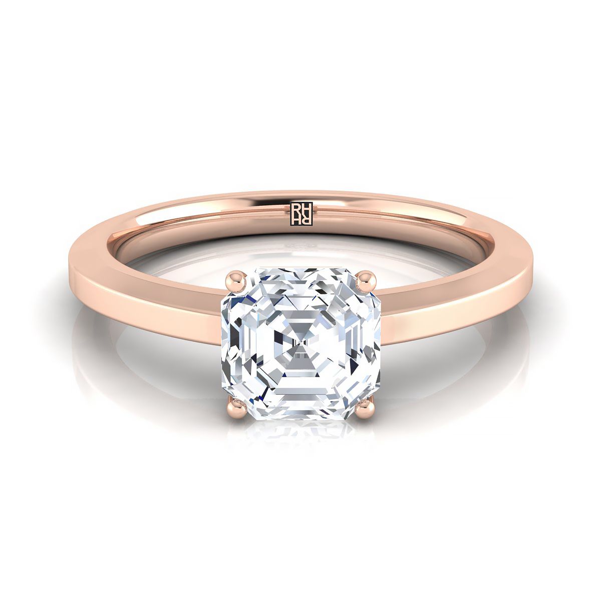 Beveled Edge Comfort Fit Solitaire Asscher, in 14K Rose Gold, prong setting | RockHer