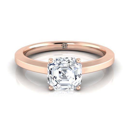 Beveled Edge Comfort Fit Solitaire Asscher, in 14K Rose Gold, prong setting | RockHer