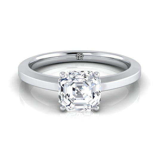 Beveled Edge Comfort Fit Solitaire Asscher, in 18K White Gold, prong setting | RockHer