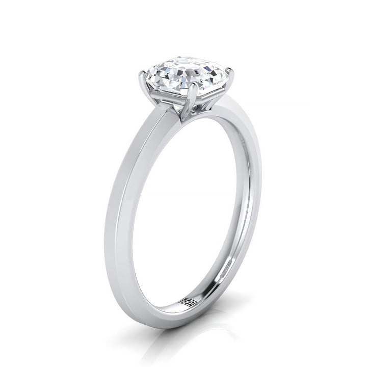 Beveled Edge Comfort Fit Solitaire Asscher, in 18K White Gold, prong setting – side profile | RockHer