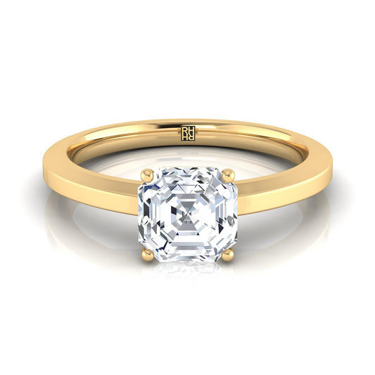 Beveled Edge Comfort Fit Solitaire Asscher, in 18K Yellow Gold, prong setting | RockHer