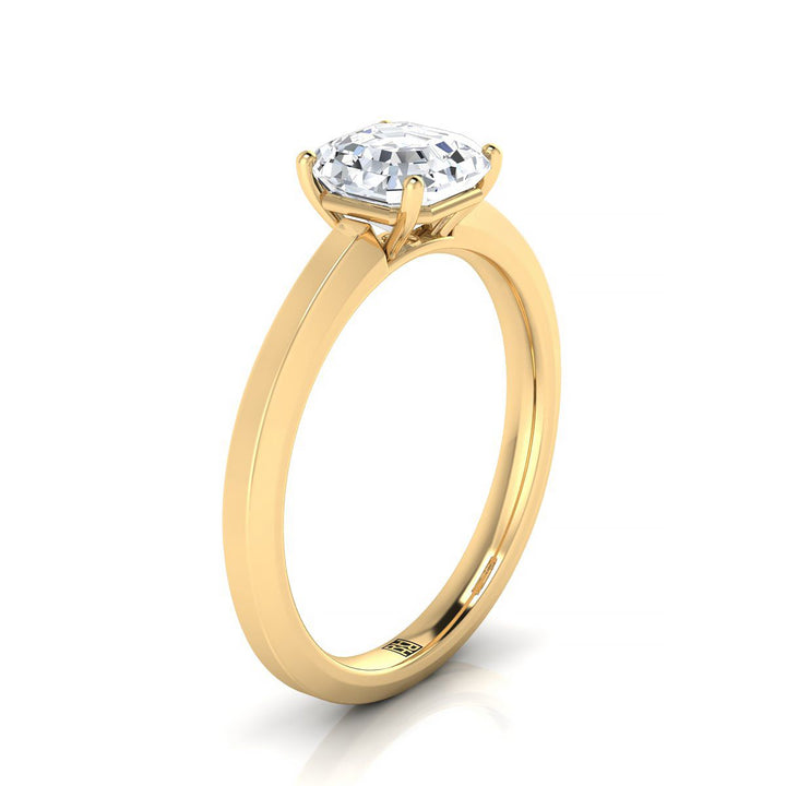 Beveled Edge Comfort Fit Solitaire Asscher, in 18K Yellow Gold, prong setting – side profile | RockHer