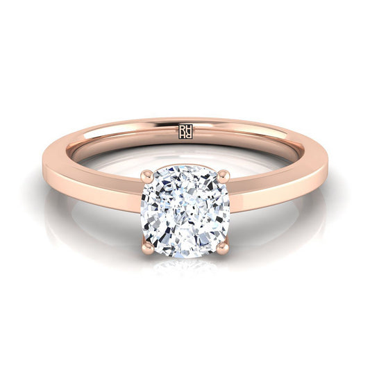 Beveled Edge Comfort Fit Solitaire Cushion, in 14K Rose Gold, prong setting | RockHer