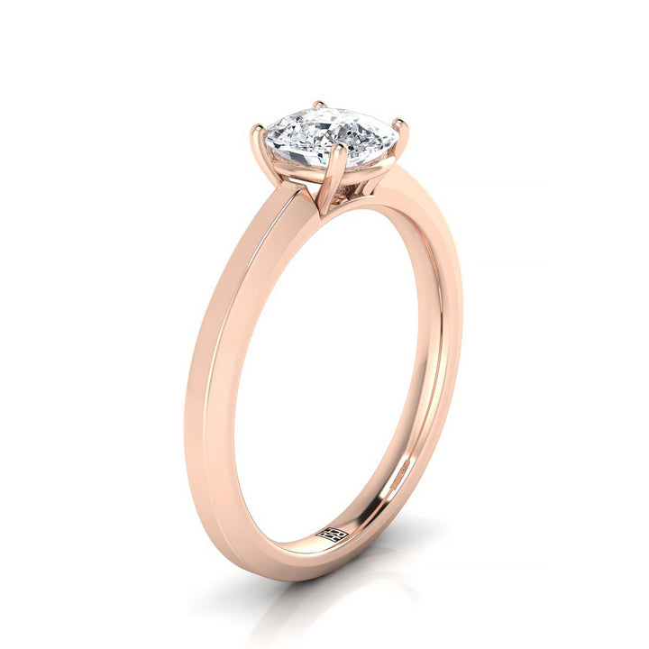 Beveled Edge Comfort Fit Solitaire Cushion, in 14K Rose Gold, prong setting – side profile | RockHer