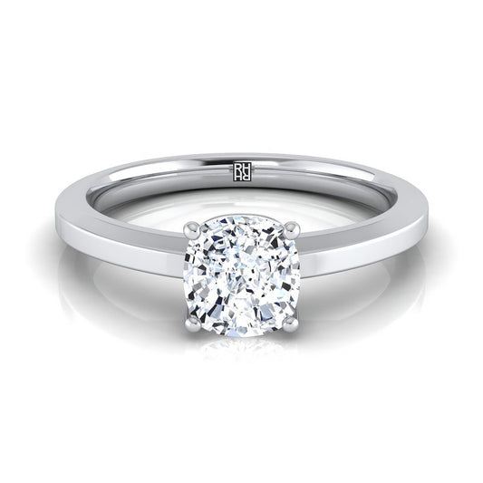 Beveled Edge Comfort Fit Solitaire Cushion, in Platinum, prong setting | RockHer